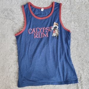 Calypso Rum Tank Blue Red Ringer Sleeveless Vacation Party Tee Men's S